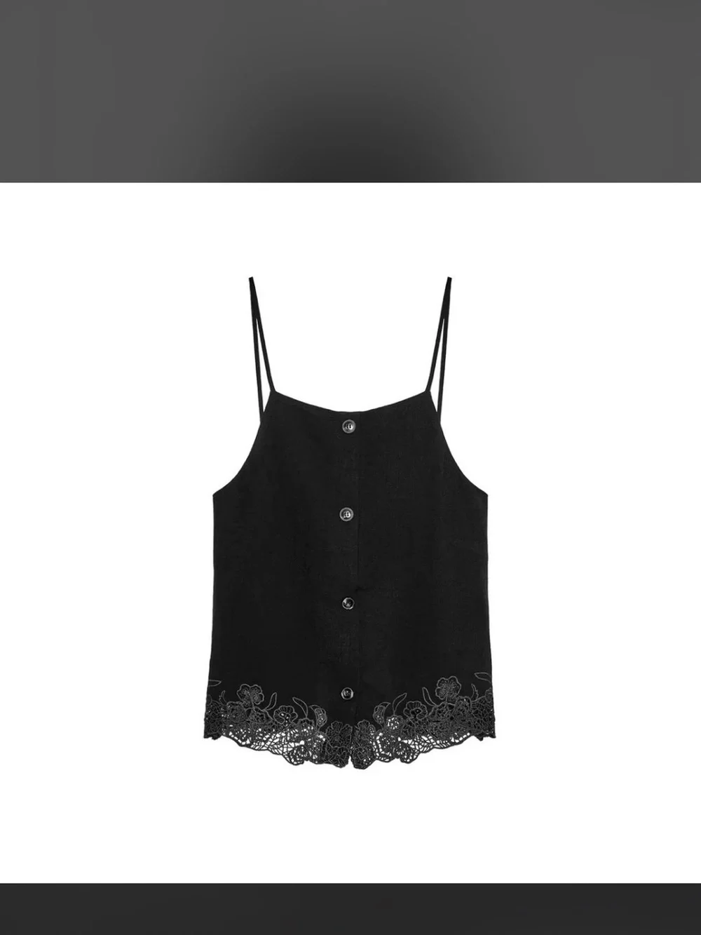 Zara Black Lace-Trim Button-Front Cami Top - Picture 1 of 1